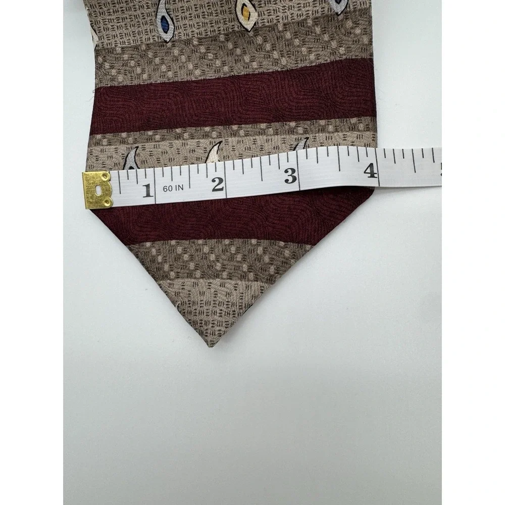 JRR Factory Direct Apparel Silk Tie Burgundy Tan Geometric Stripe Necktie‎